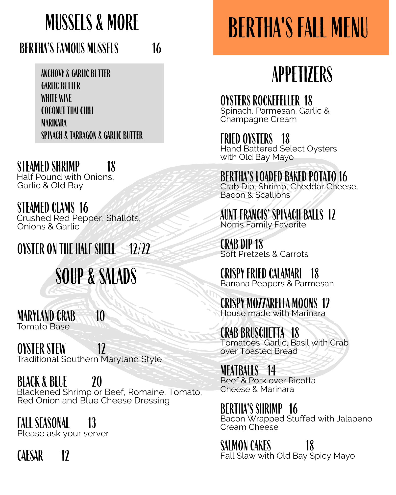 fall Food Menu Page 1 ⋆ Eat Bertha's Mussels