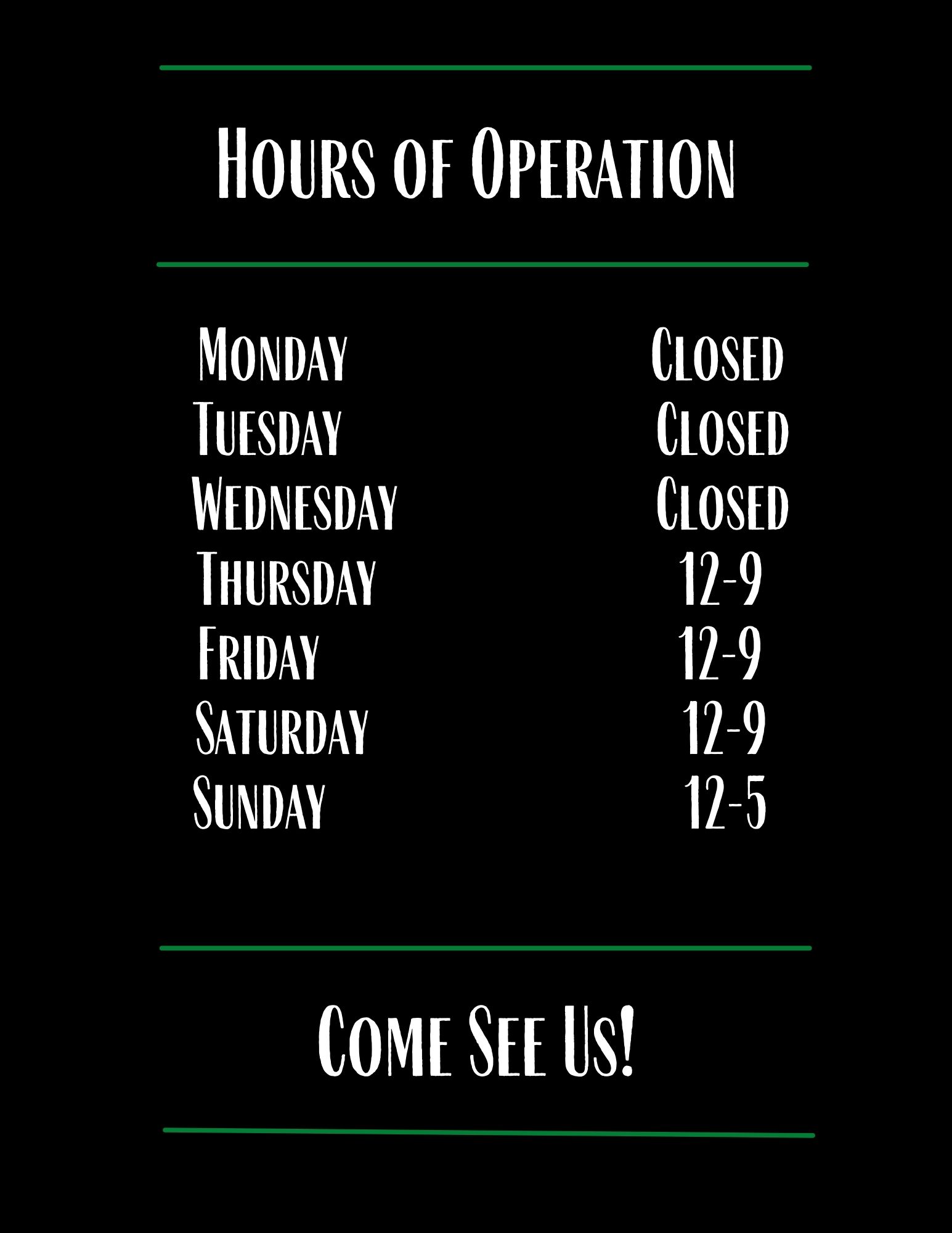 Hours of Operation 8x10
